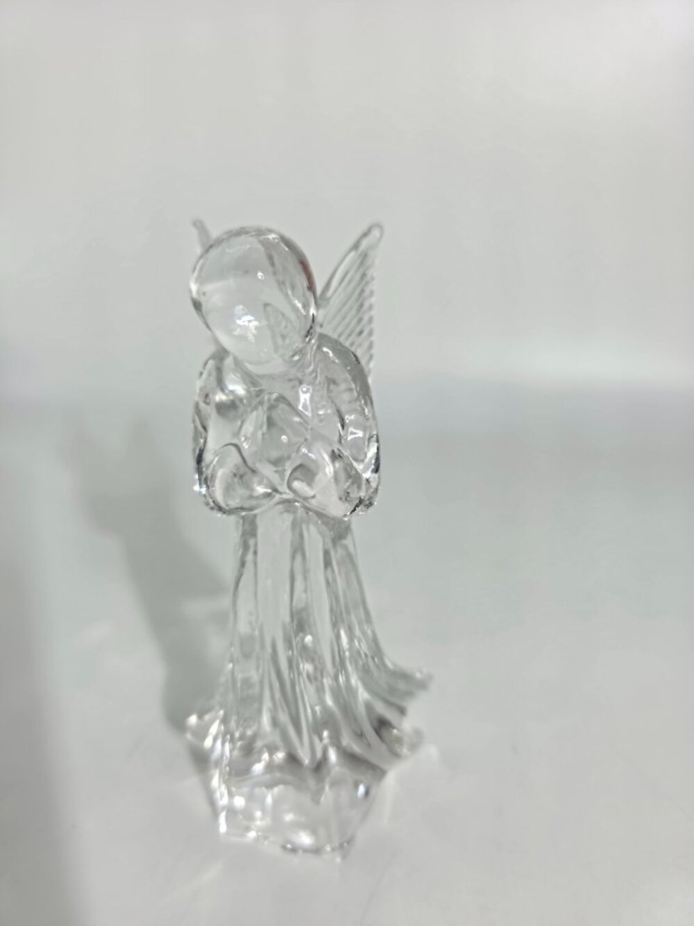 Clear Glass Angel Figurine With Detailed Wings And Flowing Robe Vintage